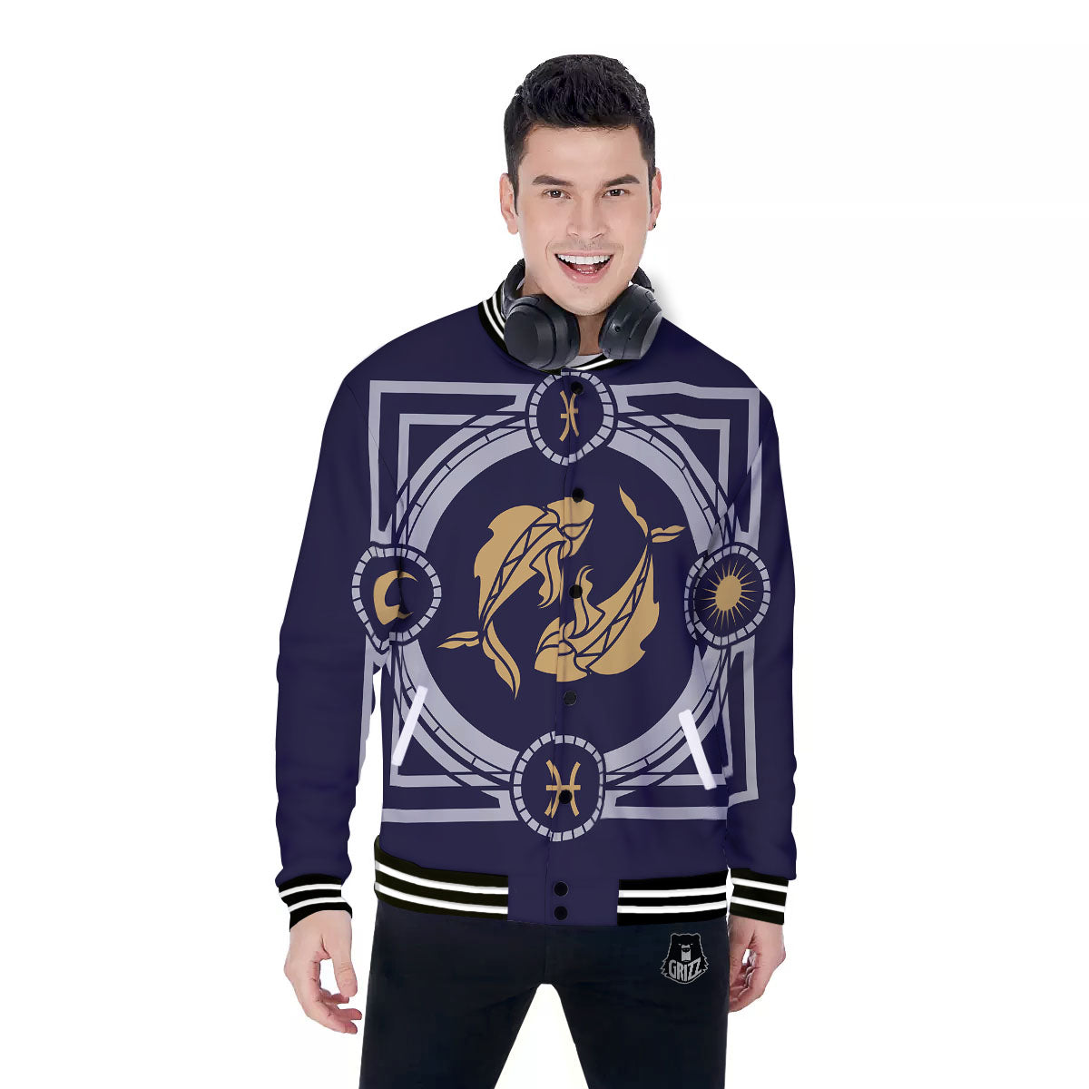 Pisces Sign Horoscope Print Baseball Jacket-grizzshop