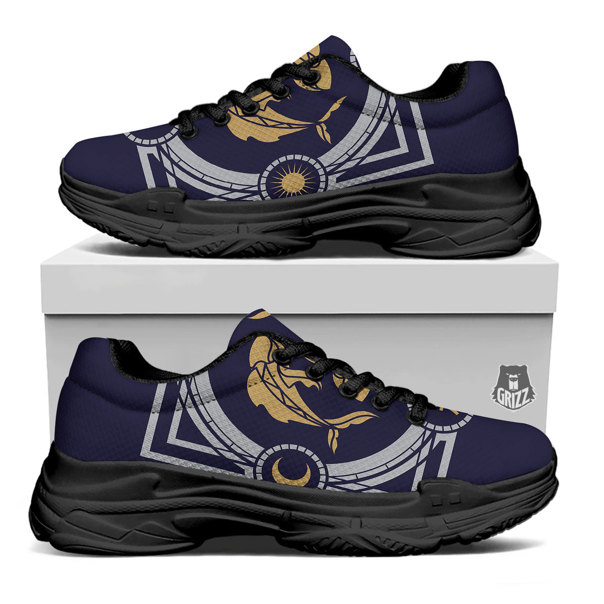 Pisces Sign Horoscope Print Black Chunky Shoes-grizzshop