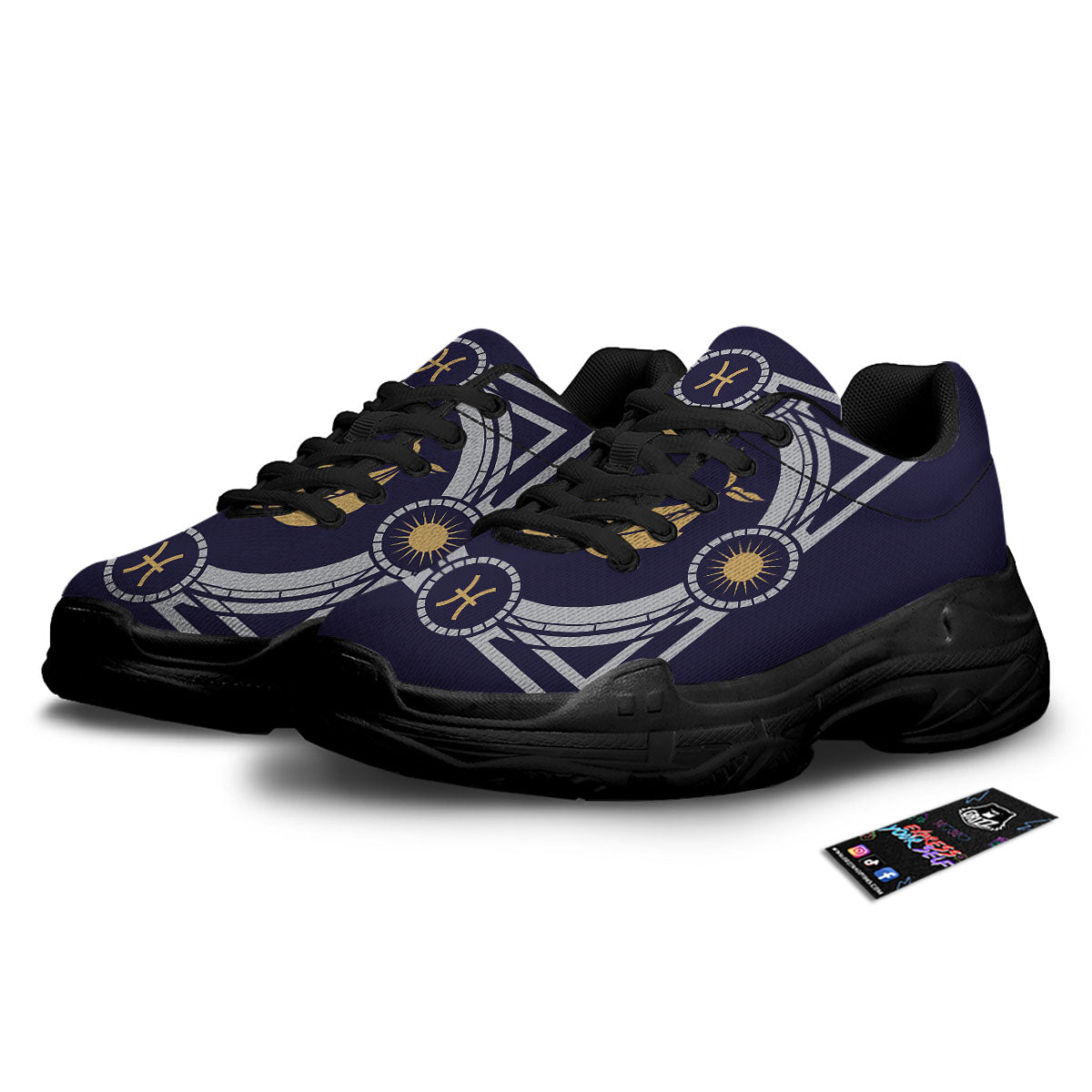 Pisces Sign Horoscope Print Black Chunky Shoes-grizzshop