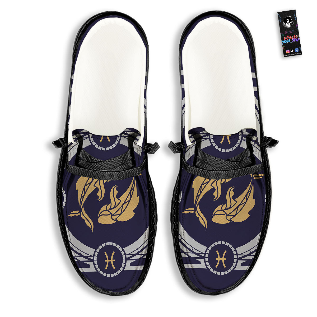 Pisces Sign Horoscope Print Black Loafers-grizzshop