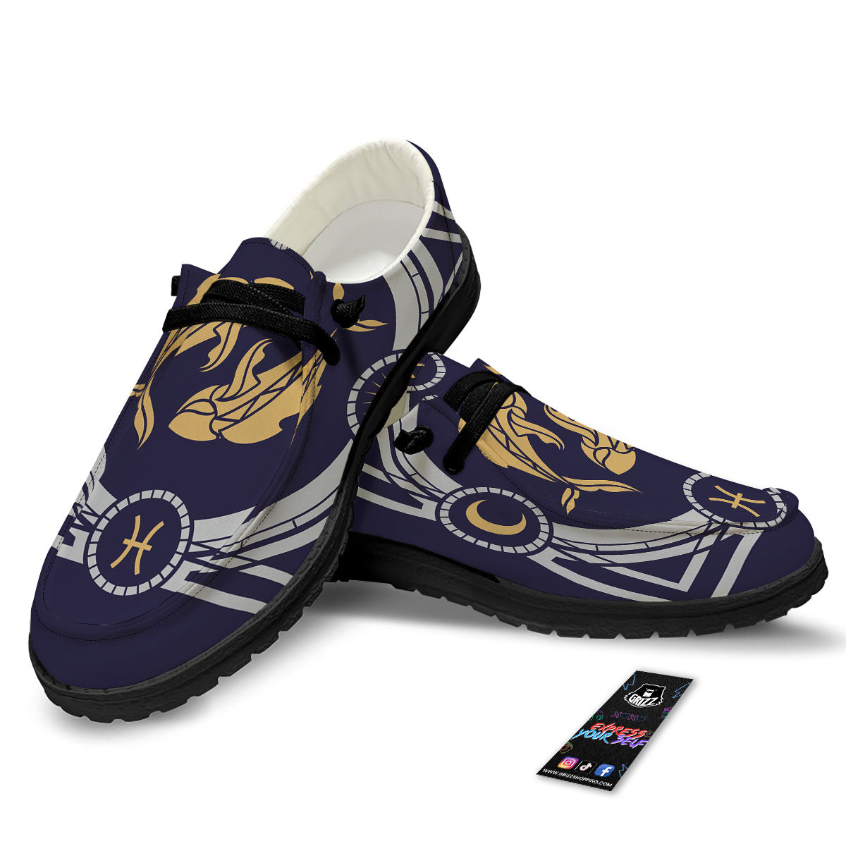 Pisces Sign Horoscope Print Black Loafers-grizzshop
