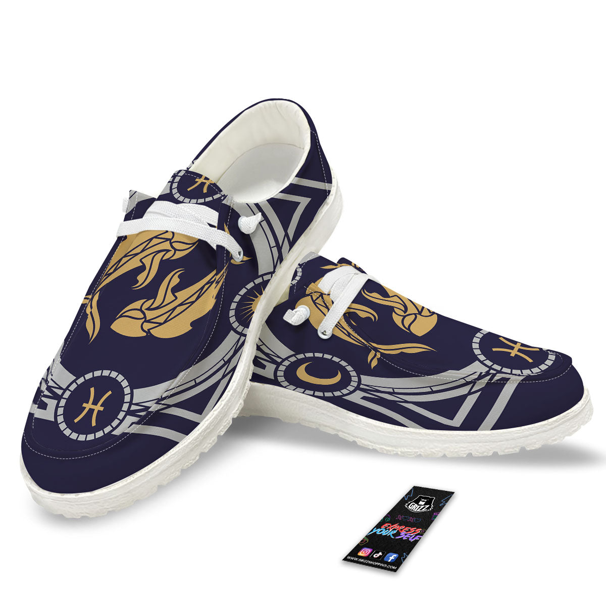 Pisces Sign Horoscope Print Black Loafers-grizzshop