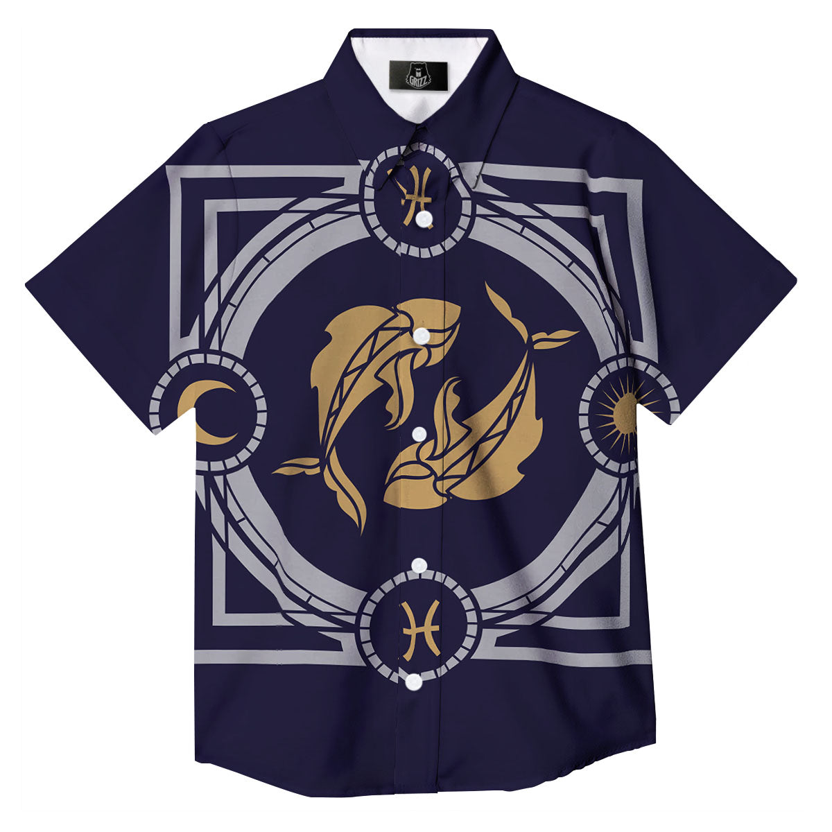 Pisces Sign Horoscope Print Button Up Shirt-grizzshop