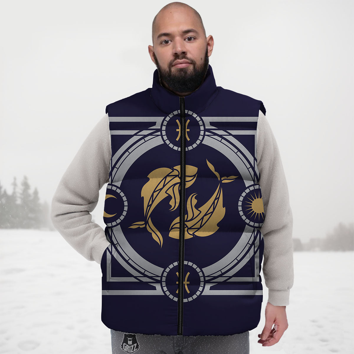 Pisces Sign Horoscope Print Down Vest