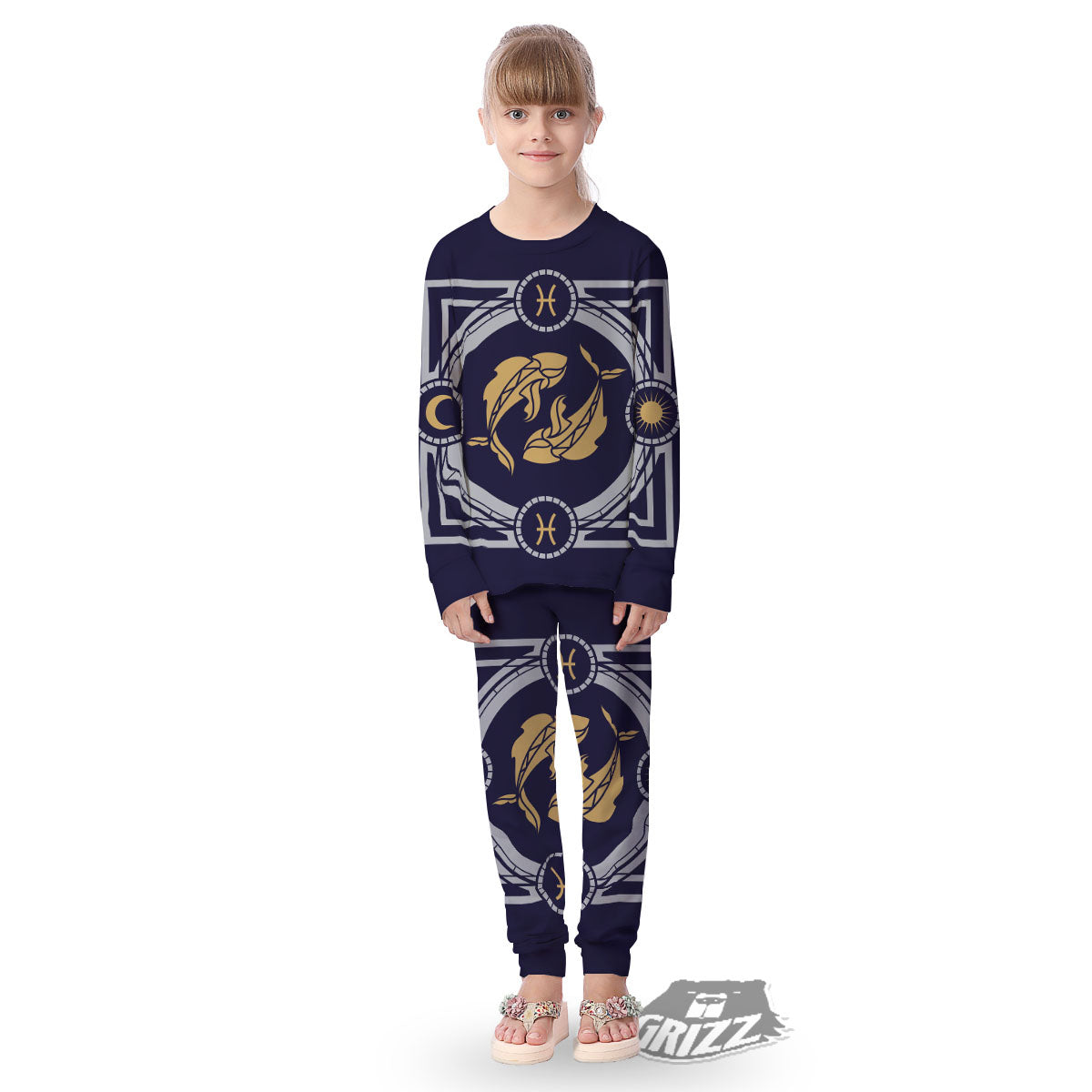 Pisces Sign Horoscope Print Kid's Pajamas-grizzshop