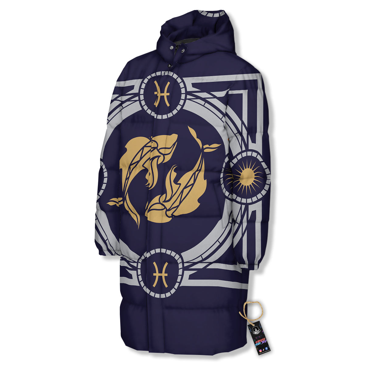 Pisces Sign Horoscope Print Long Down Jacket-grizzshop