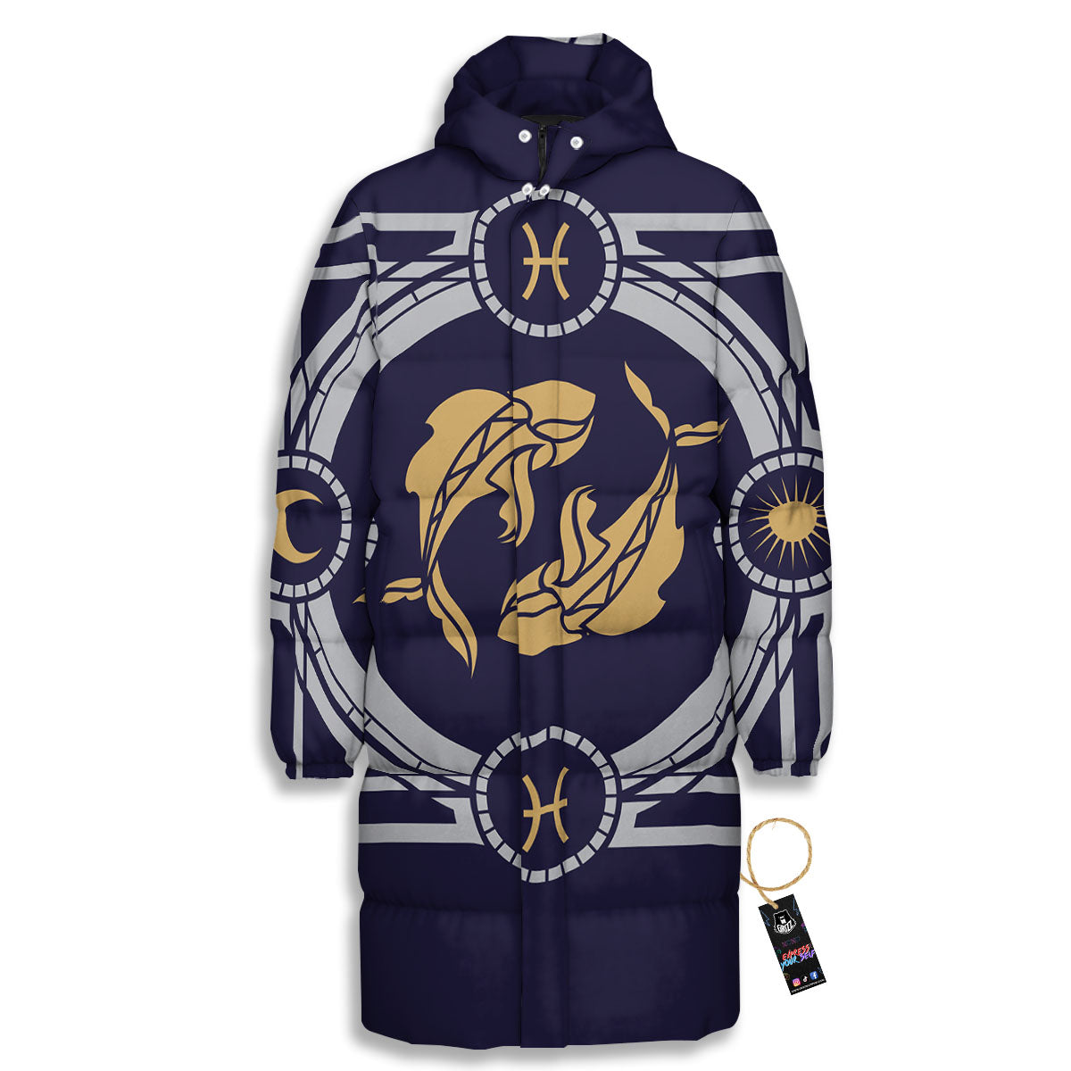 Pisces Sign Horoscope Print Long Down Jacket-grizzshop