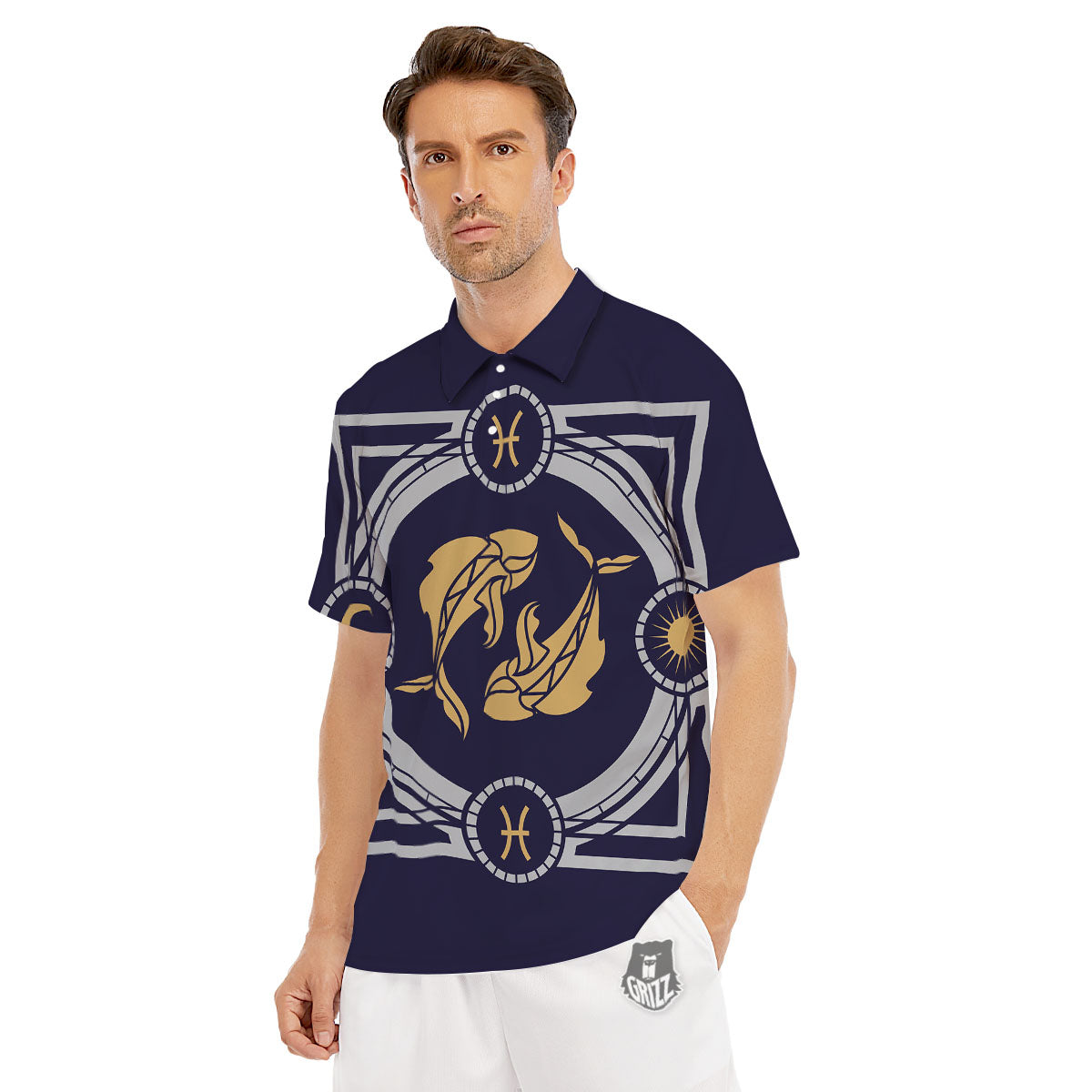 Pisces Sign Horoscope Print Men's Golf Shirts-grizzshop
