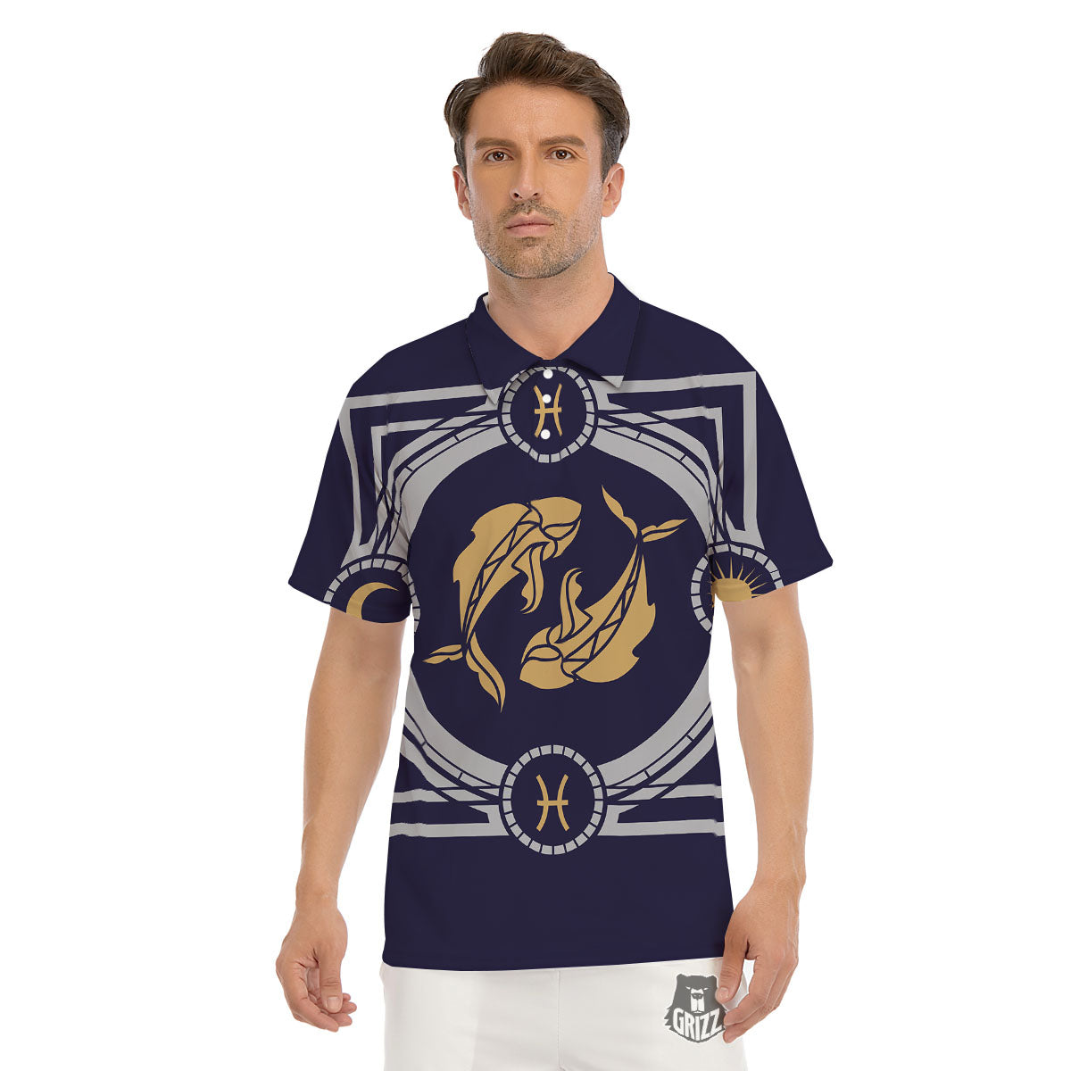 Pisces Sign Horoscope Print Men's Golf Shirts-grizzshop