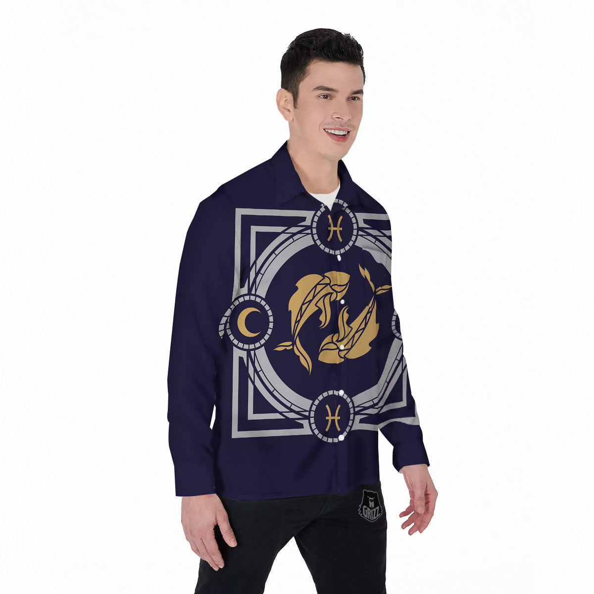 Pisces Sign Horoscope Print Men's Long Sleeve Shirts-grizzshop