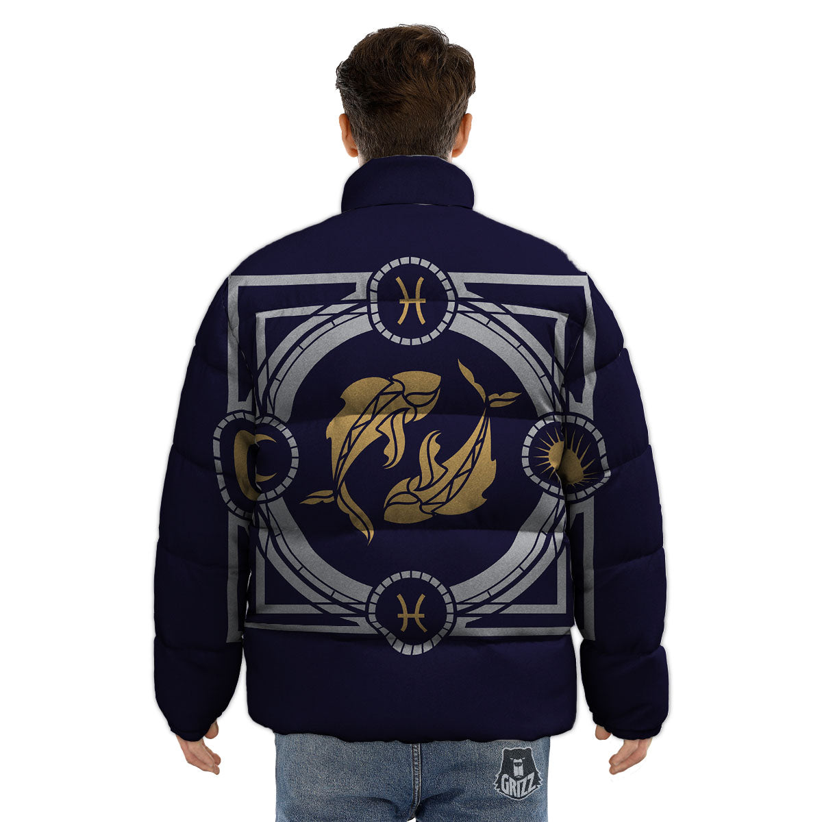 Pisces Sign Horoscope Print Puffer Jacket-grizzshop