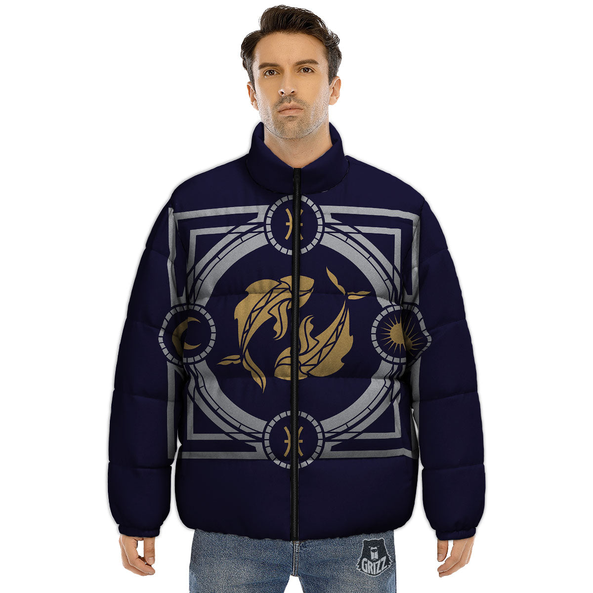 Pisces Sign Horoscope Print Puffer Jacket-grizzshop