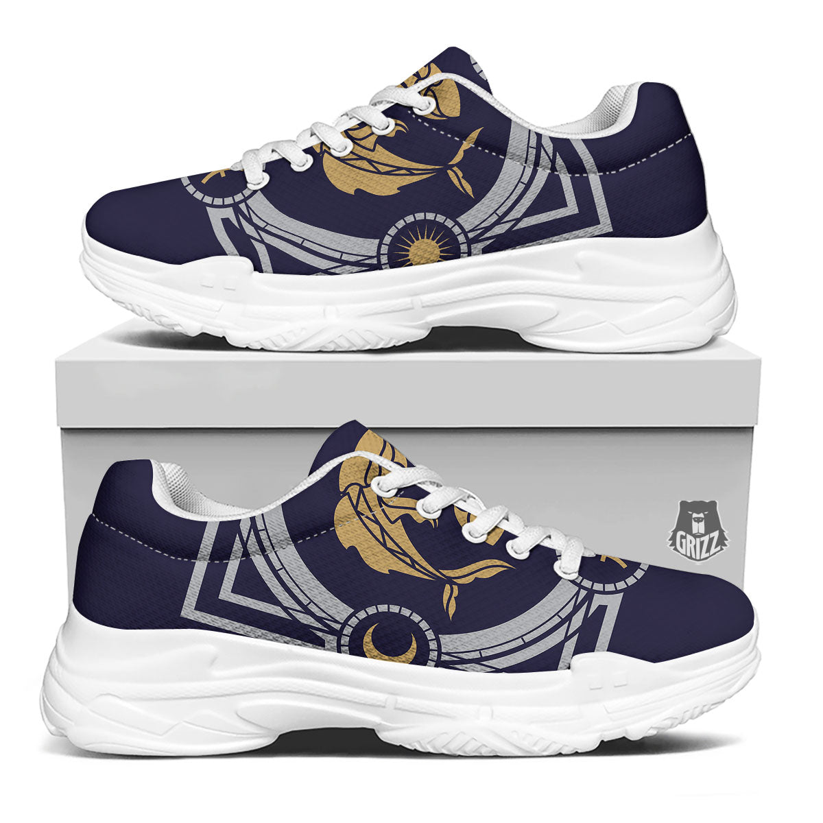 Pisces Sign Horoscope Print White Chunky Shoes-grizzshop