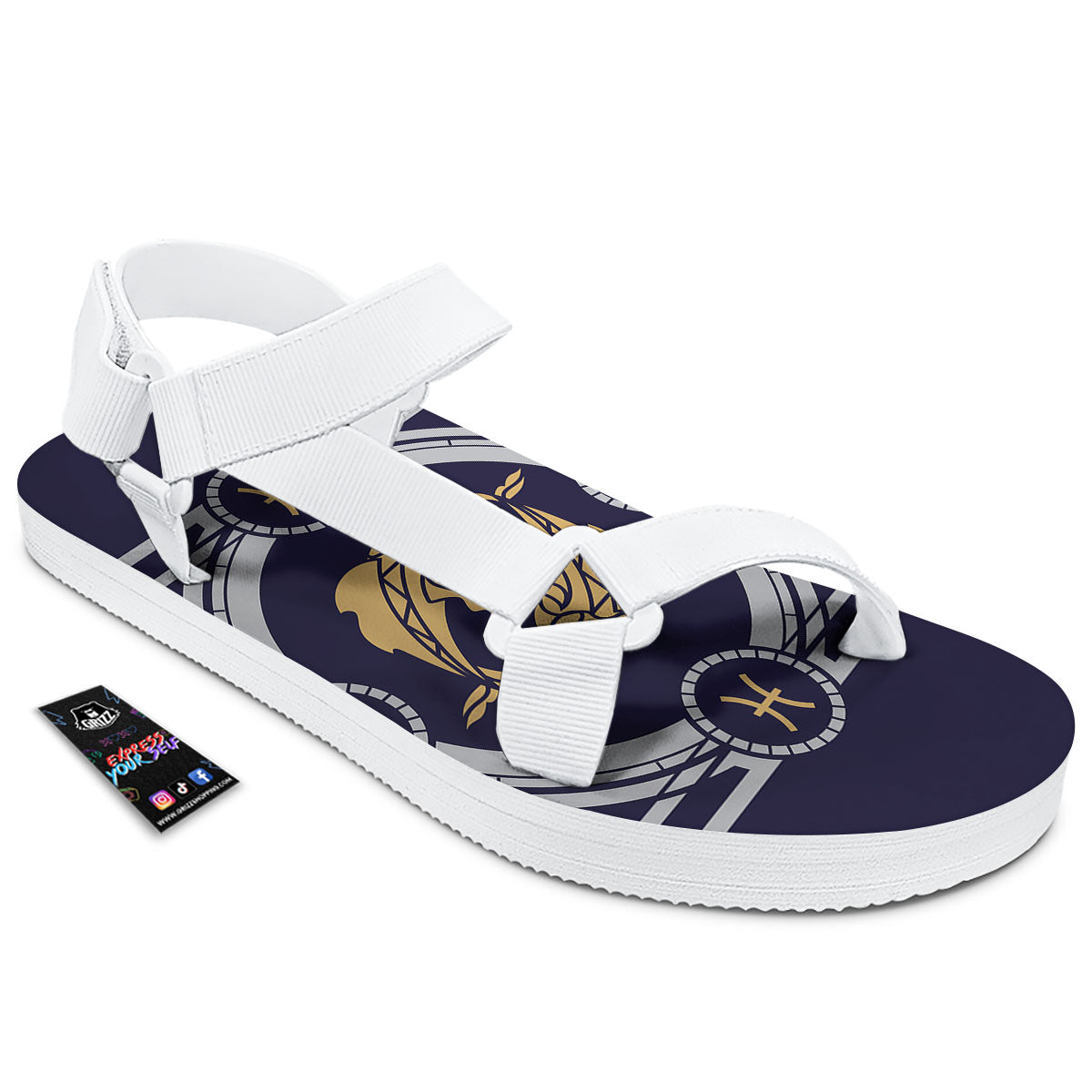 Pisces Sign Horoscope Print White Open Toe Sandals-grizzshop