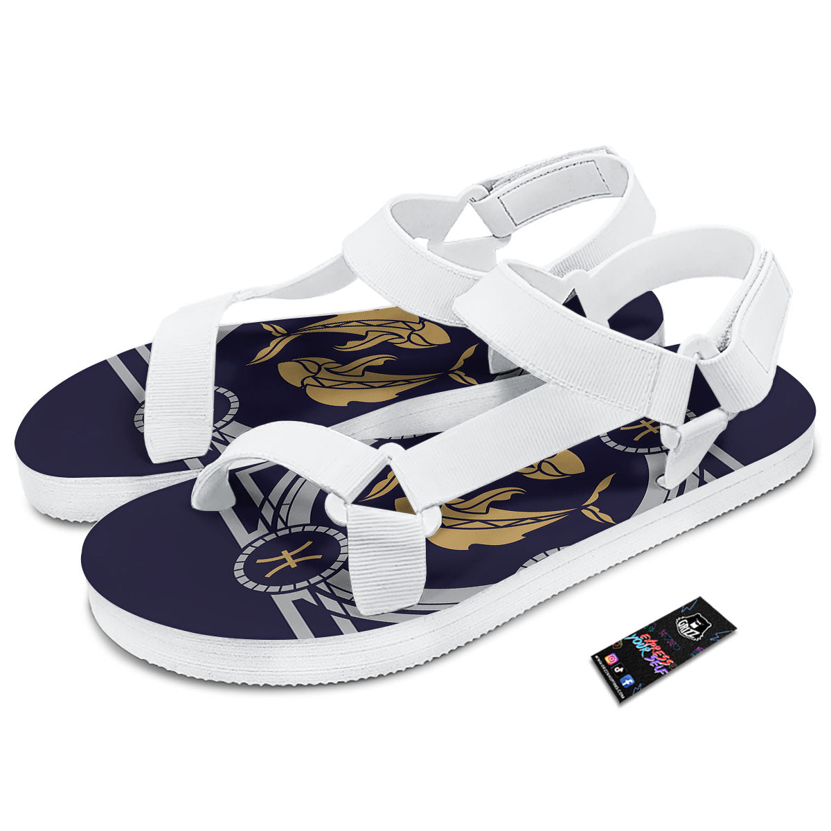 Pisces Sign Horoscope Print White Open Toe Sandals-grizzshop