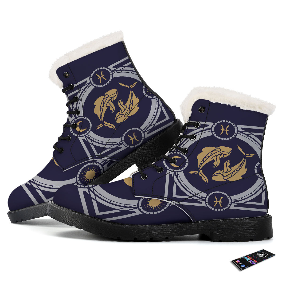 Pisces Sign Horoscope Print Winter Boots-grizzshop
