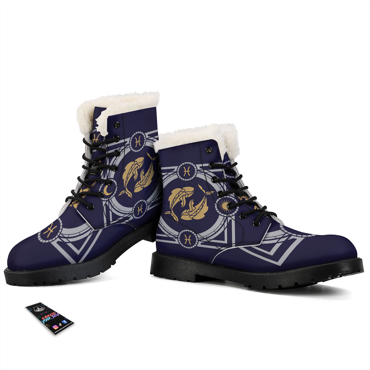 Pisces Sign Horoscope Print Winter Boots-grizzshop