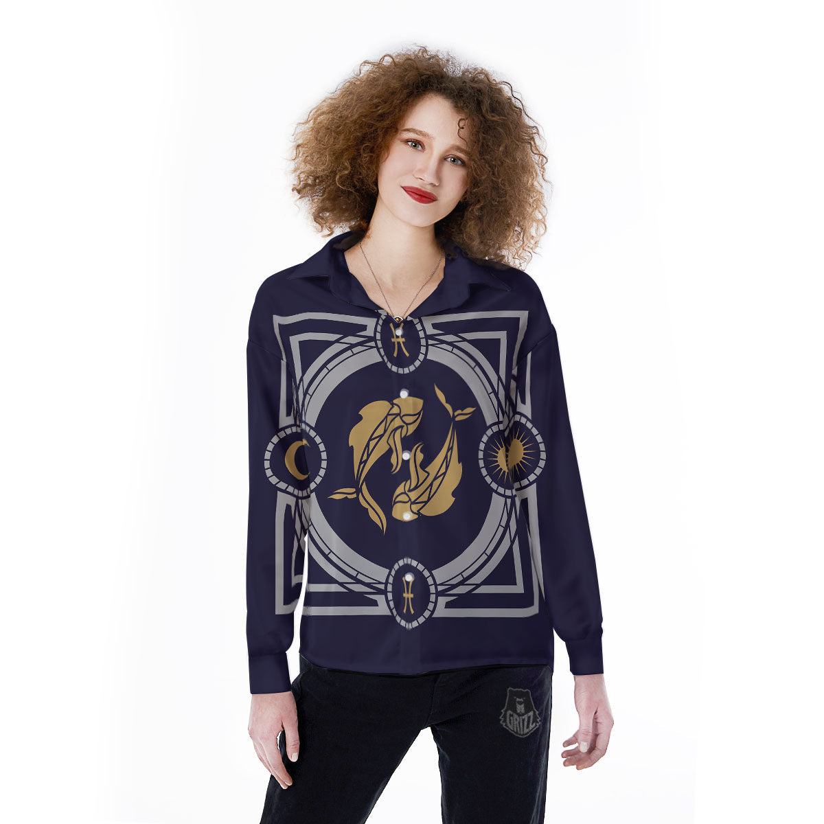 Pisces Sign Horoscope Print Women's Long Sleeve Shirts-grizzshop