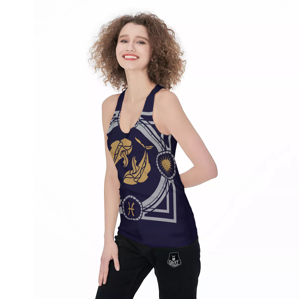 Pisces Sign Horoscope Print Women's Racerback Tank Top-grizzshop
