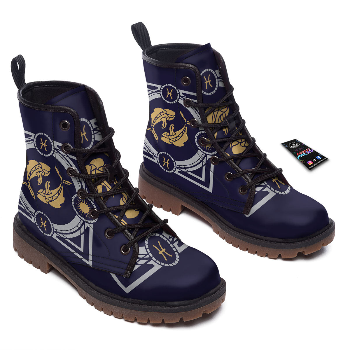 Pisces Sign Horoscope Print Work Boots-grizzshop