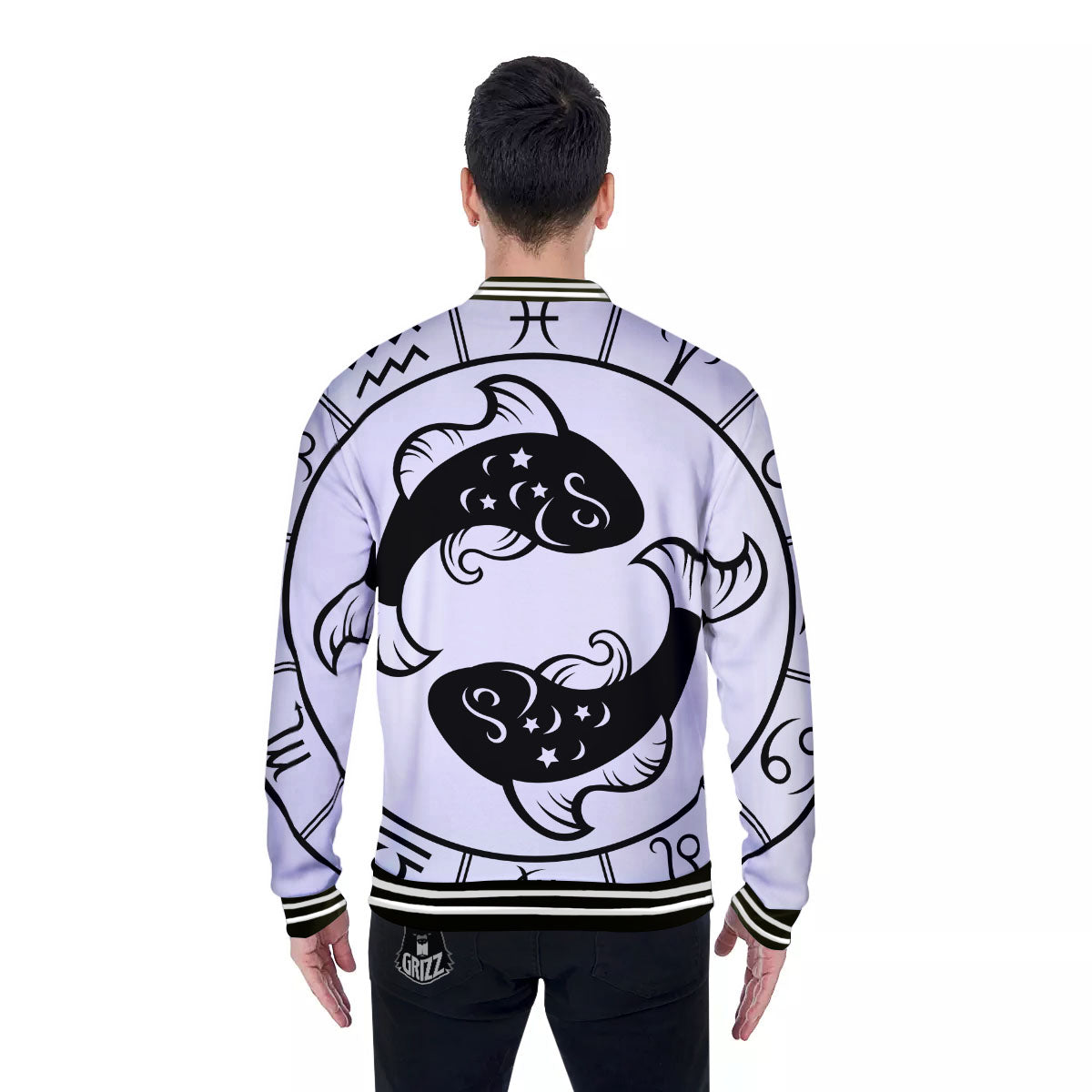 Pisces Sign White And Black Print Baseball Jacket-grizzshop