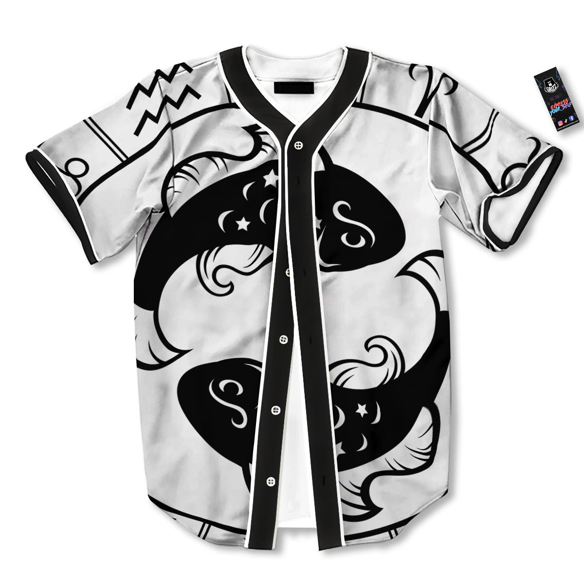 Pisces Sign White And Black Print Baseball Jersey-grizzshop