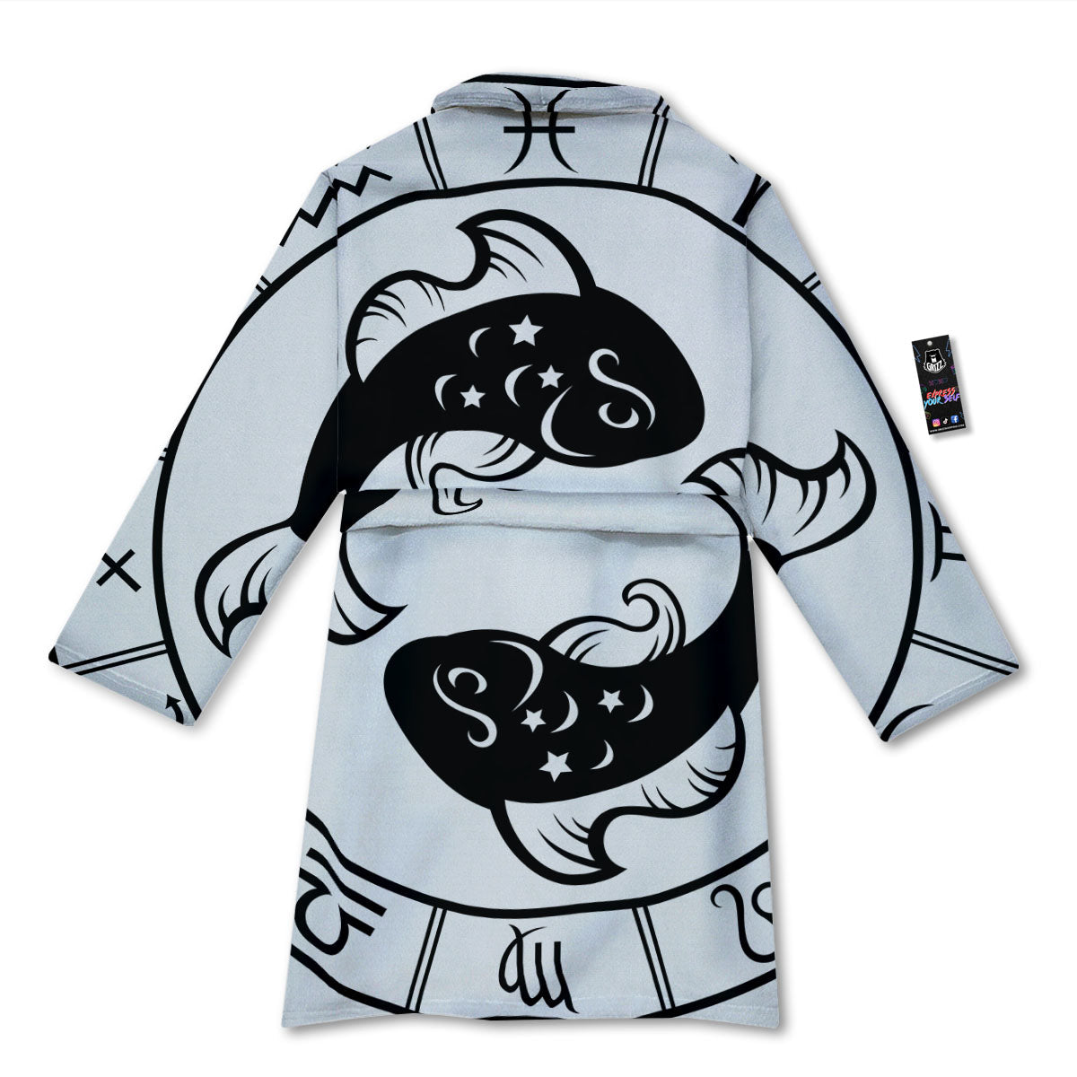 Pisces Sign White And Black Print Bathrobe-grizzshop