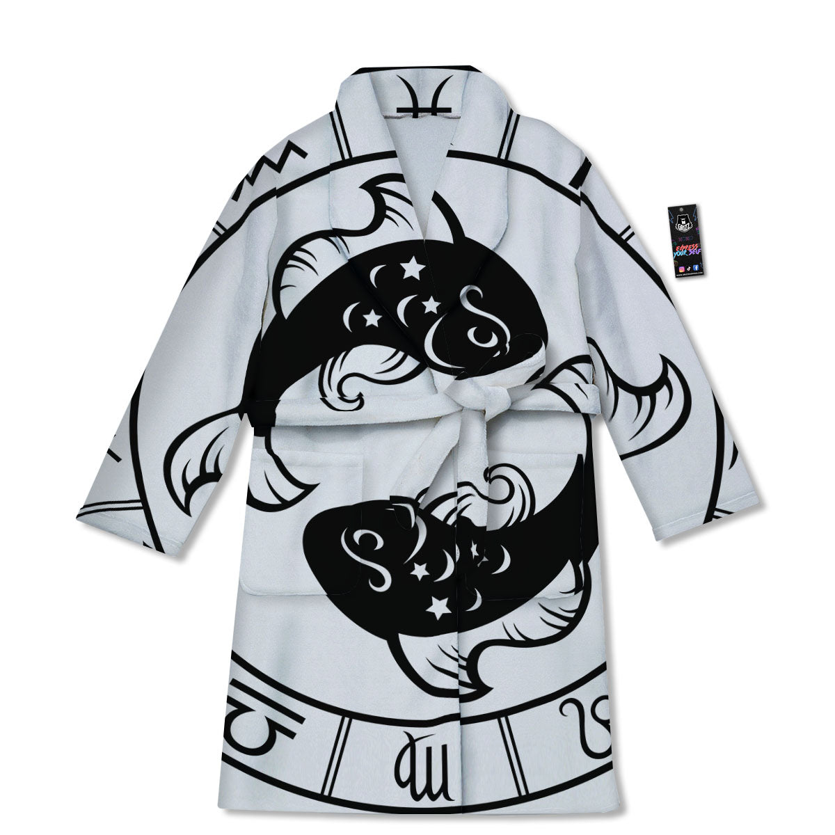 Pisces Sign White And Black Print Bathrobe-grizzshop