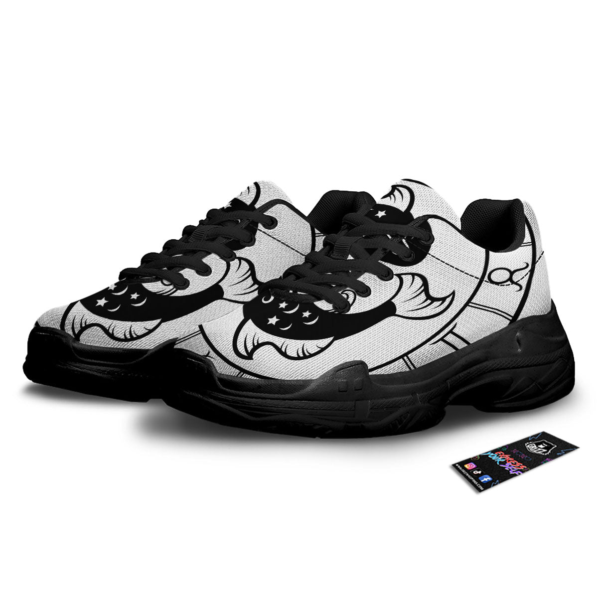 Pisces Sign White And Black Print Black Chunky Shoes-grizzshop