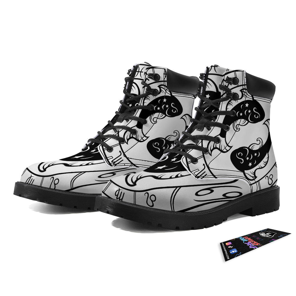 Pisces Sign White And Black Print Boots-grizzshop