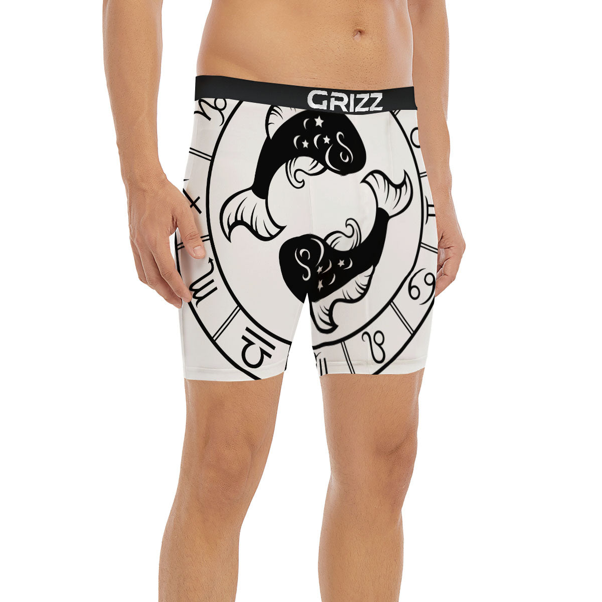 Pisces Sign White And Black Print Boxer Briefs-grizzshop