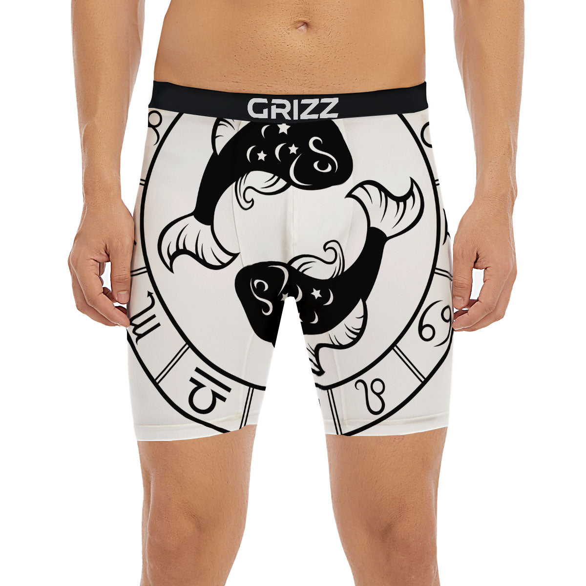 Pisces Sign White And Black Print Boxer Briefs-grizzshop