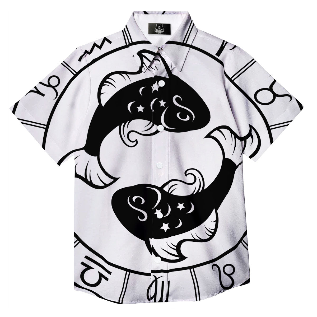 Pisces Sign White And Black Print Button Up Shirt-grizzshop