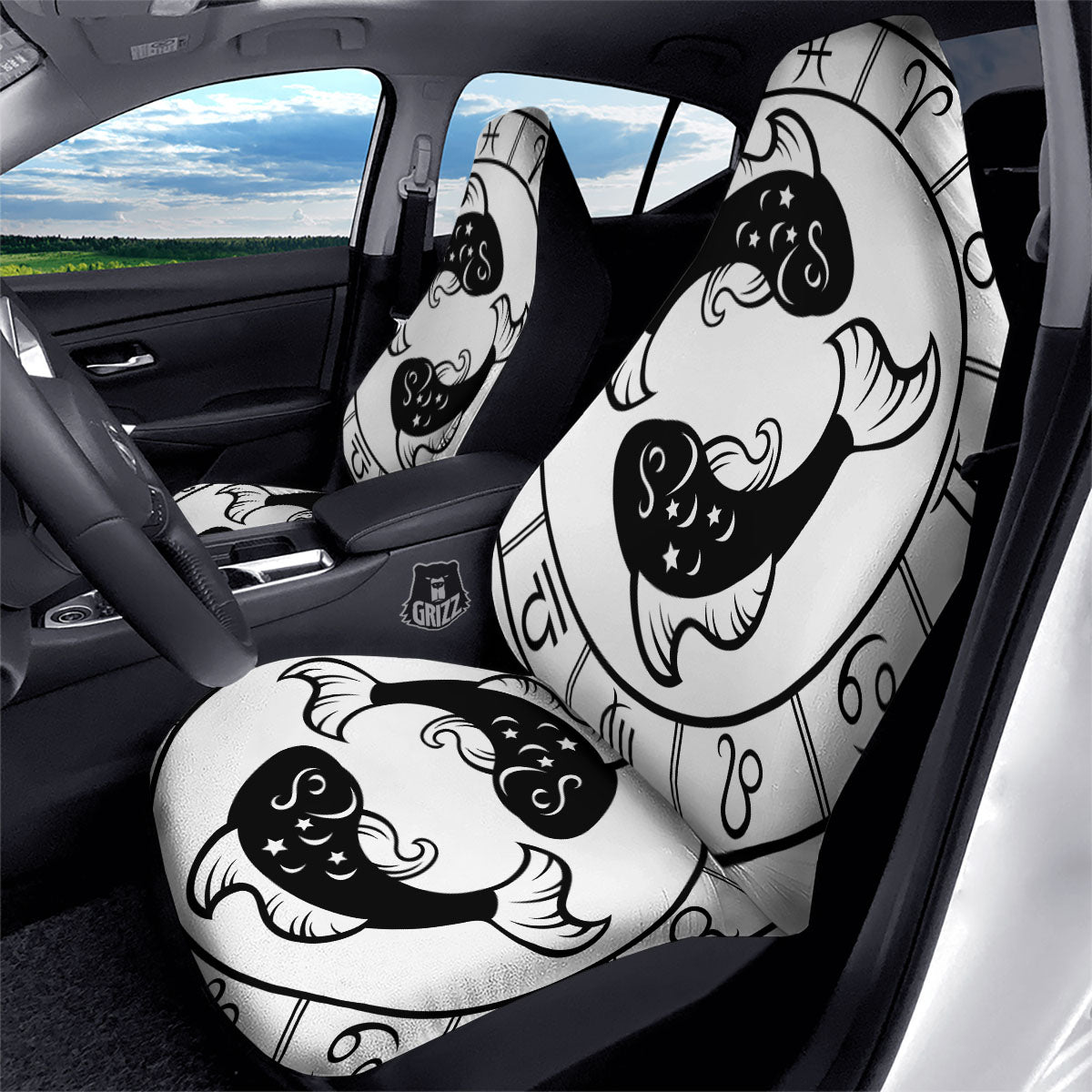 Pisces Sign White And Black Print Car Seat Covers-grizzshop