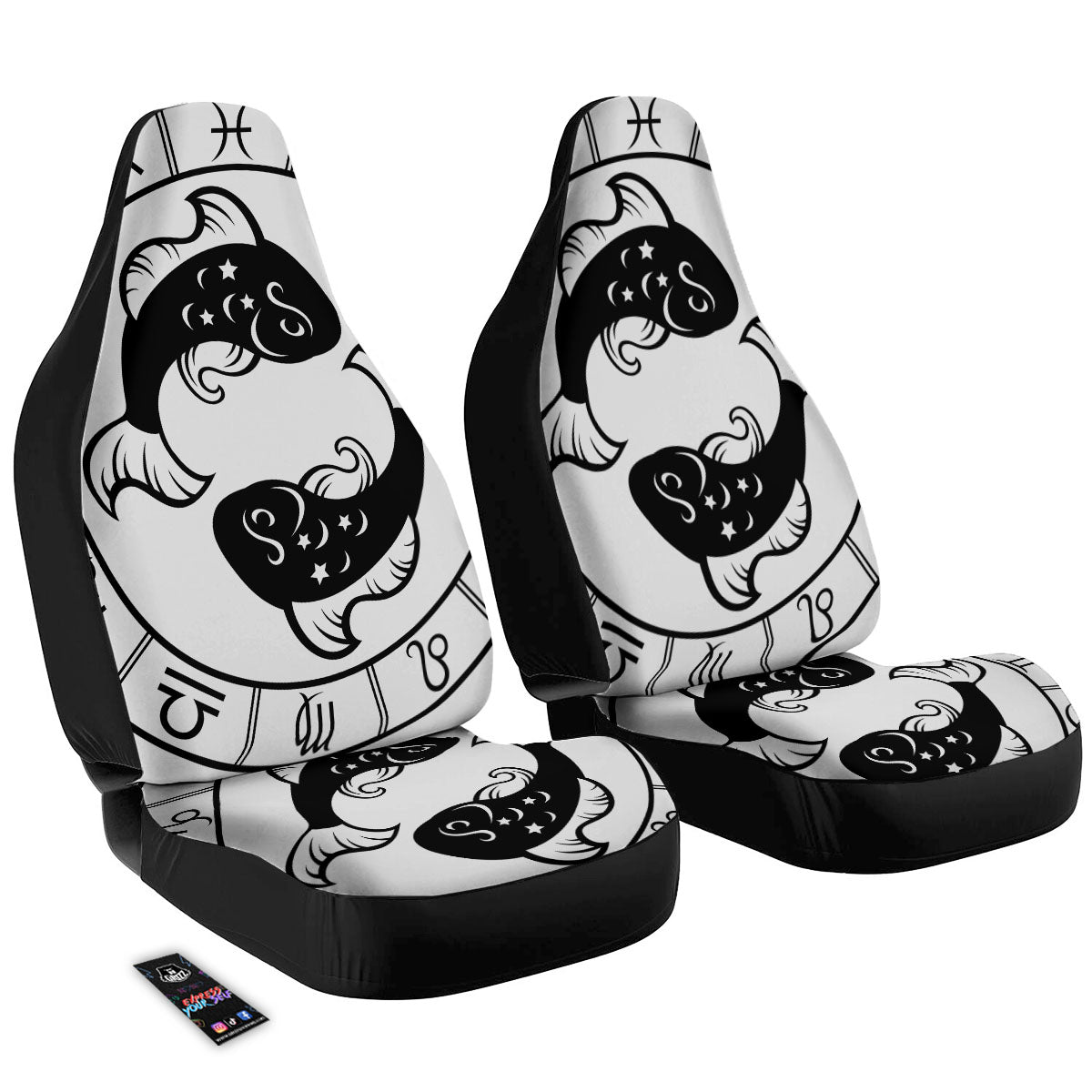 Pisces Sign White And Black Print Car Seat Covers-grizzshop