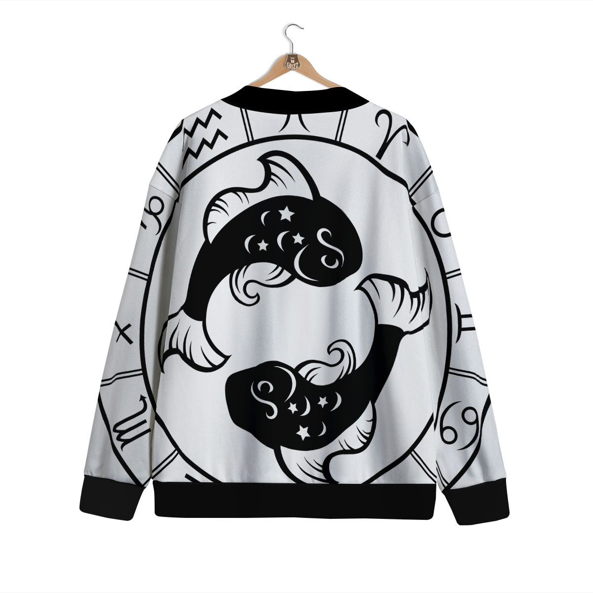 Pisces Sign White And Black Print Cardigan-grizzshop