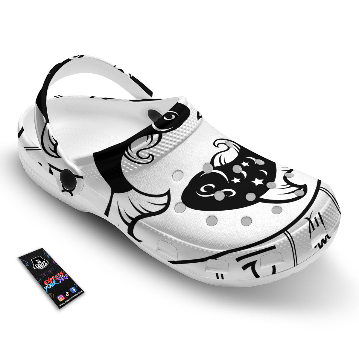 Pisces Sign White And Black Print Clog-grizzshop