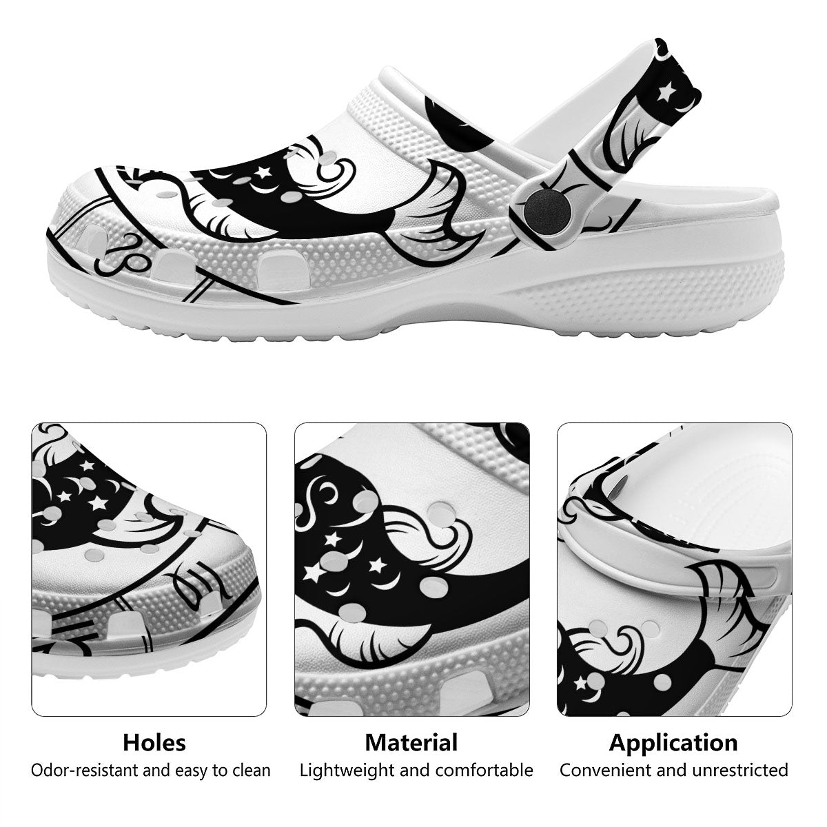 Pisces Sign White And Black Print Clog-grizzshop