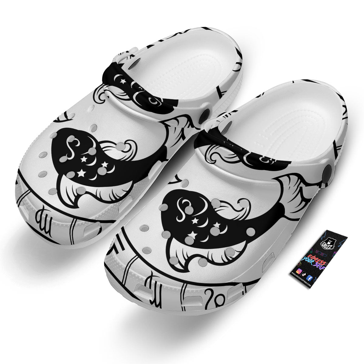 Pisces Sign White And Black Print Clog-grizzshop