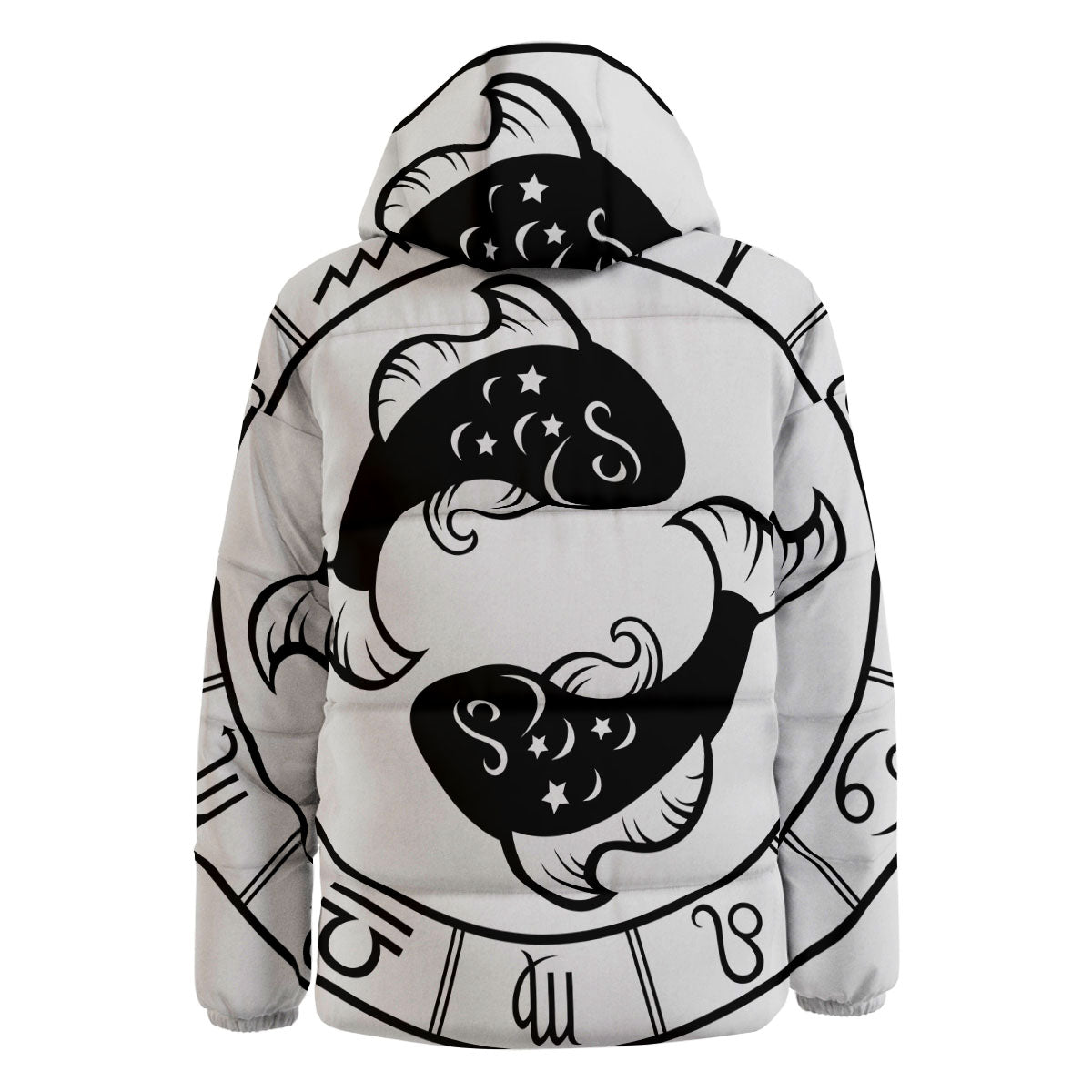 Pisces Sign White And Black Print Down Jacket-grizzshop
