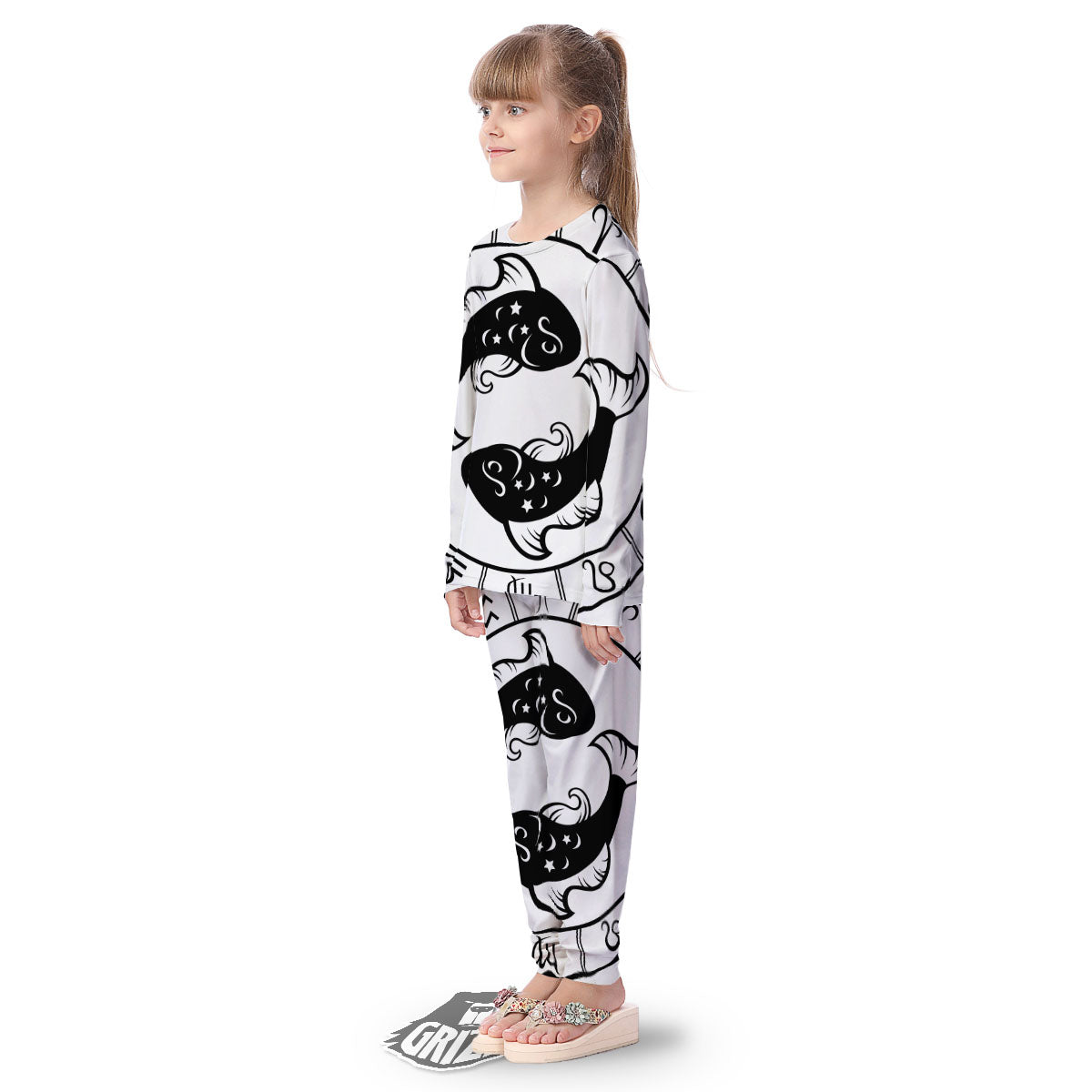 Pisces Sign White And Black Print Kid's Pajamas-grizzshop