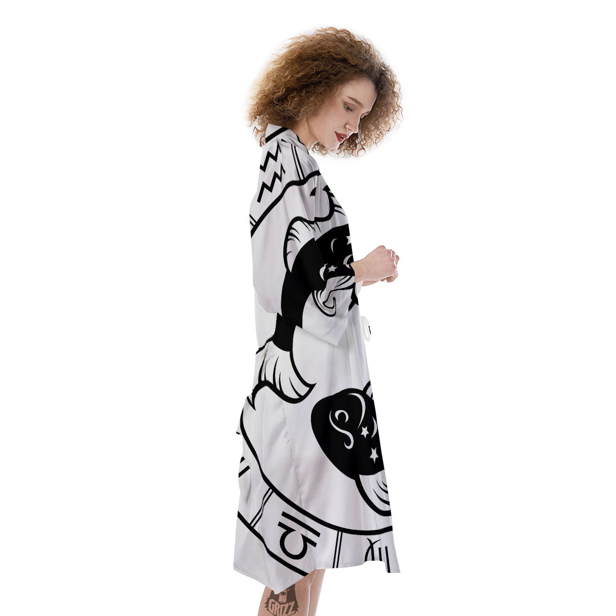 Pisces Sign White And Black Print Kimono-grizzshop