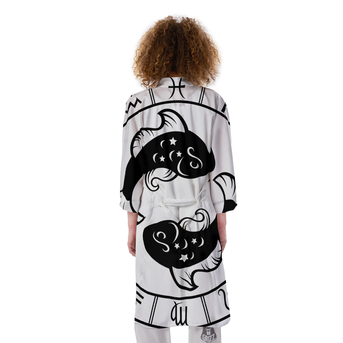 Pisces Sign White And Black Print Kimono-grizzshop