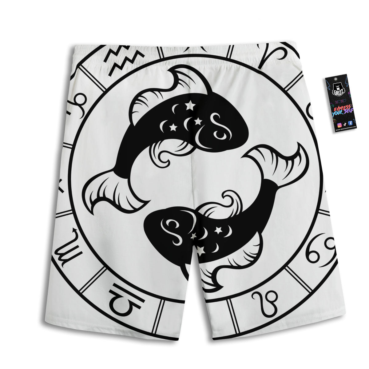 Pisces Sign White And Black Print Men's Athletic Shorts