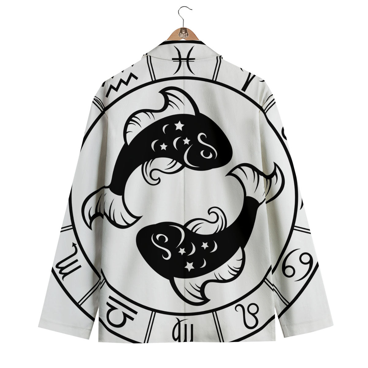 Pisces Sign White And Black Print Men's Blazer-grizzshop