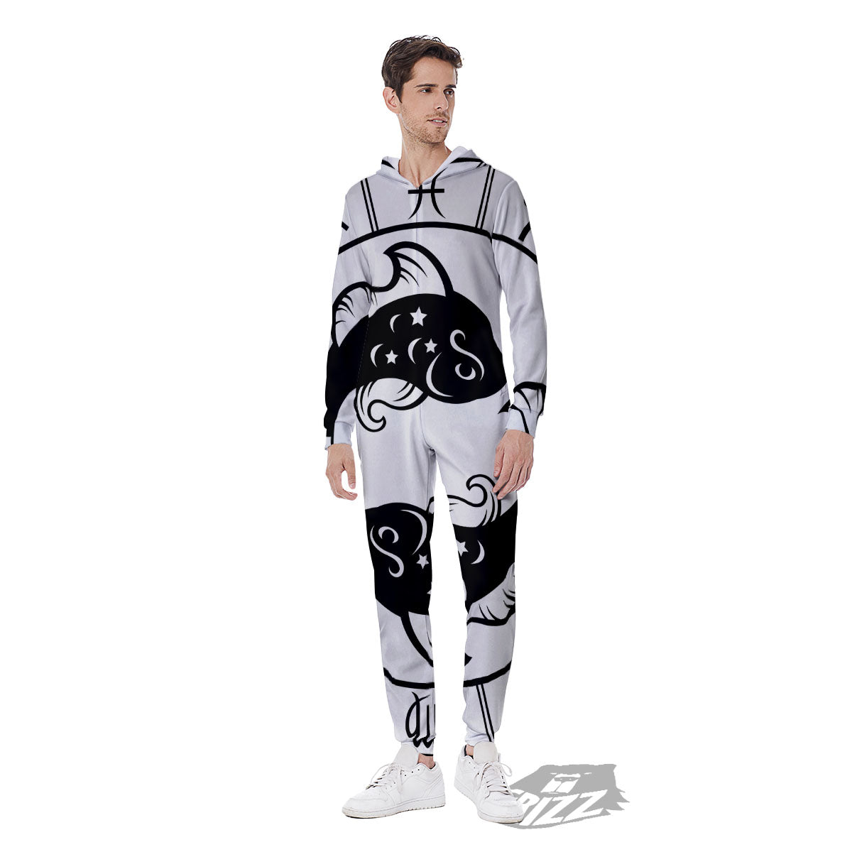 Pisces Sign White And Black Print Men's Jumpsuit-grizzshop