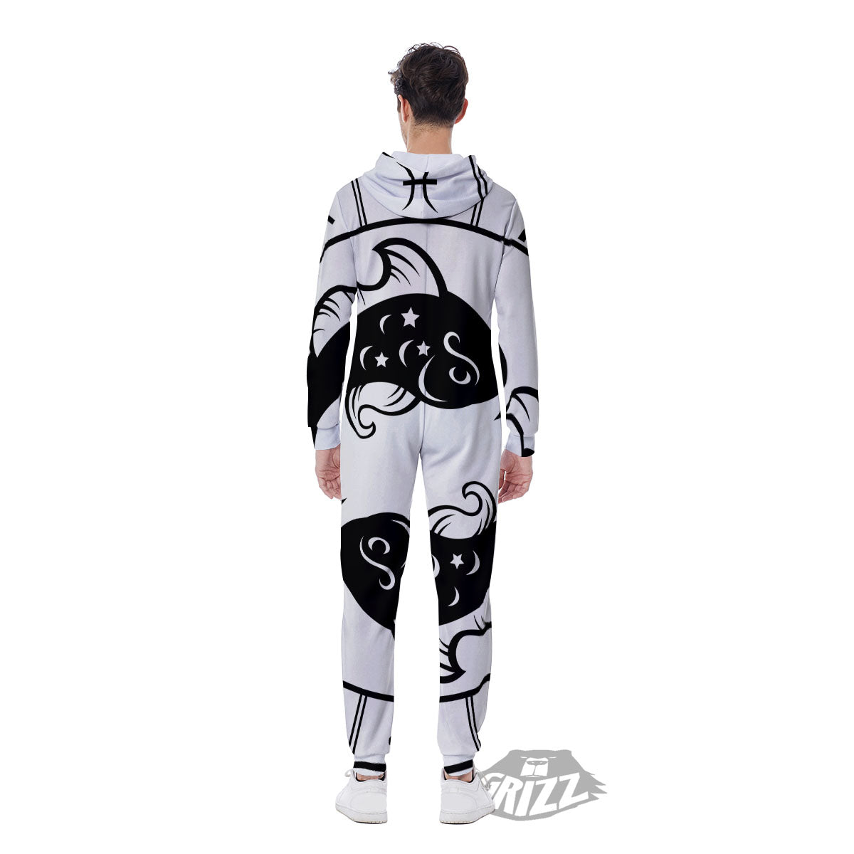 Pisces Sign White And Black Print Men's Jumpsuit-grizzshop