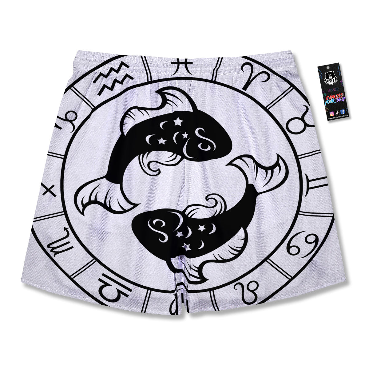 Pisces Sign White And Black Print Men's Running Shorts-grizzshop