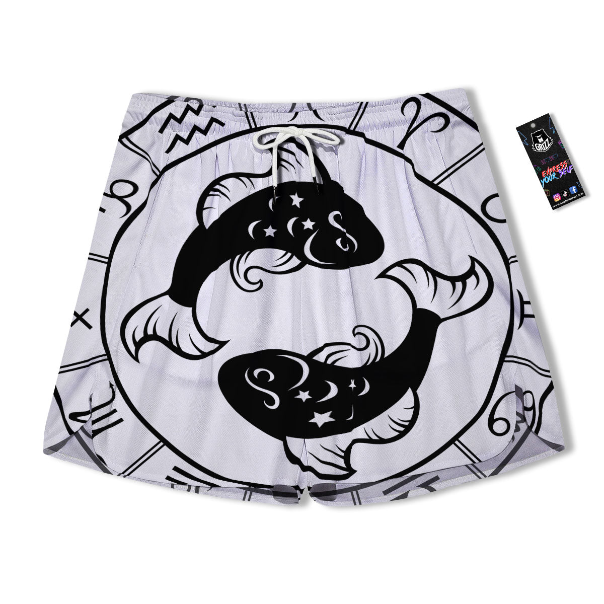 Pisces Sign White And Black Print Men's Running Shorts-grizzshop
