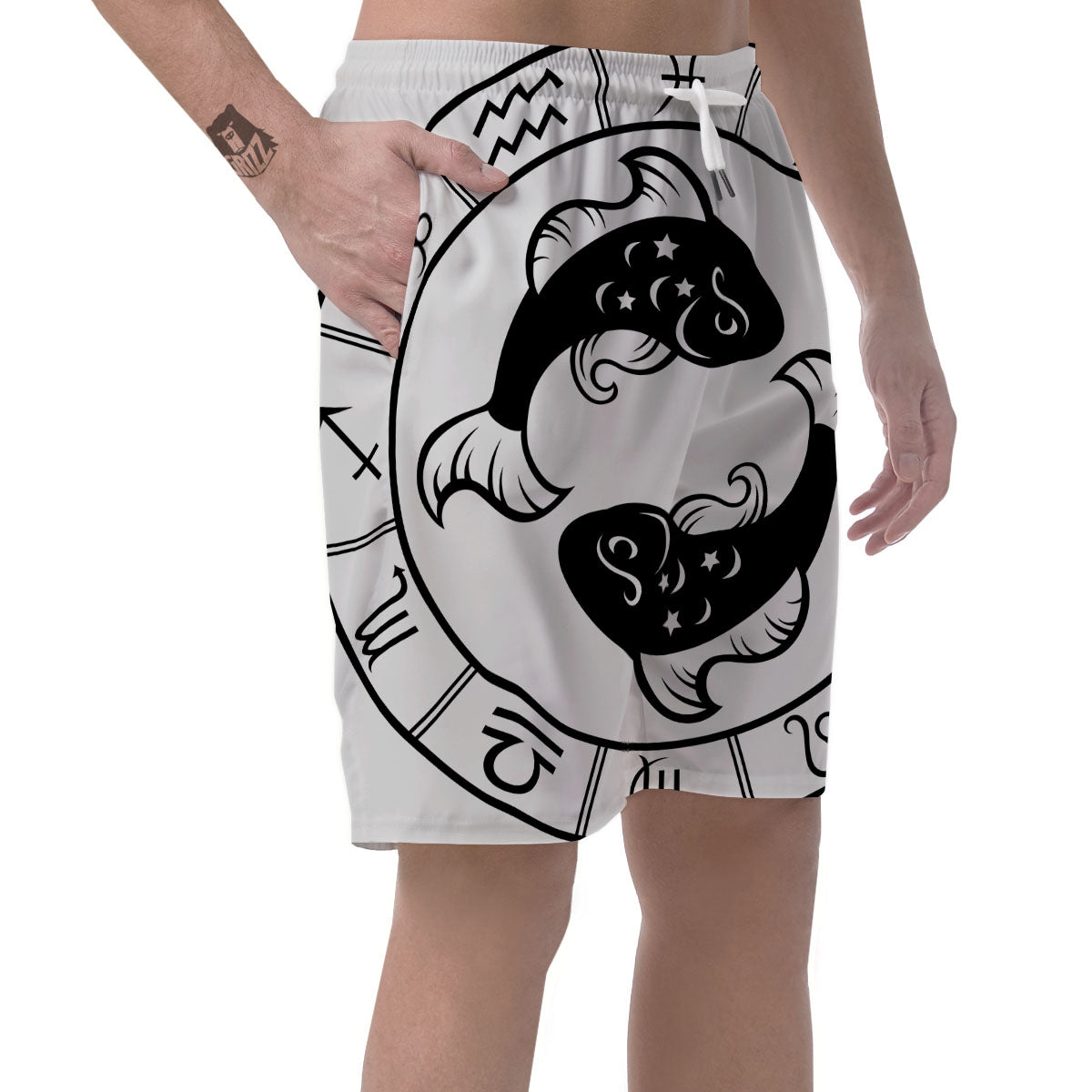 Pisces Sign White And Black Print Men's Shorts-grizzshop